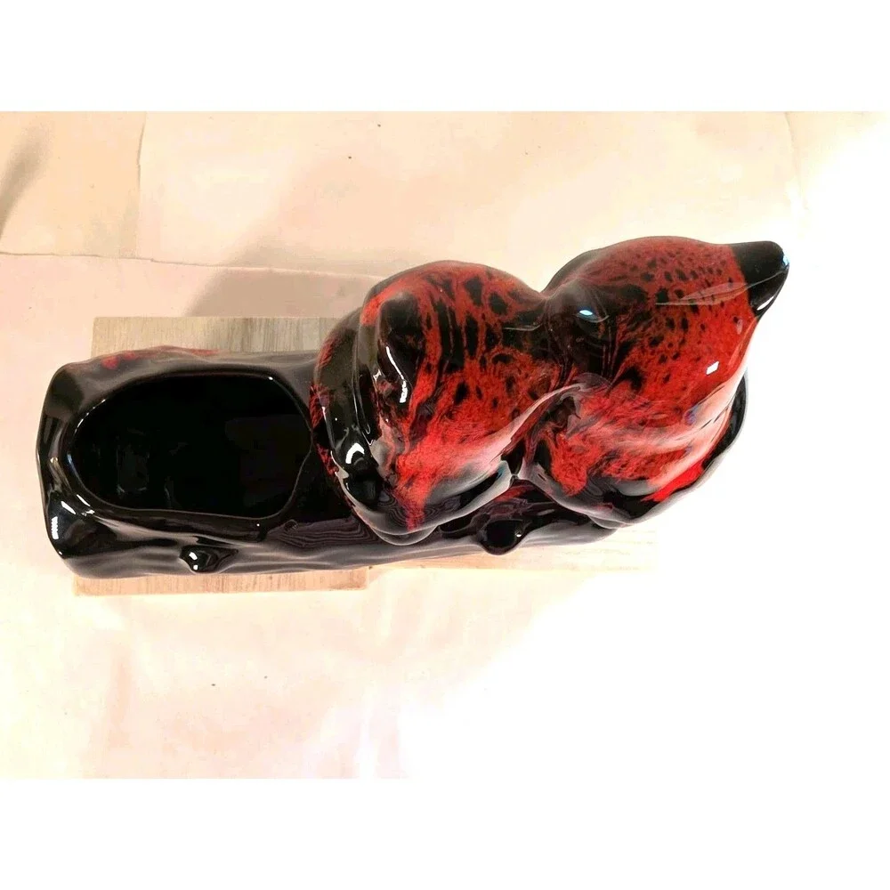 Vintage Canuck Orange And Black Drip Owl Planter MCM Kitchy